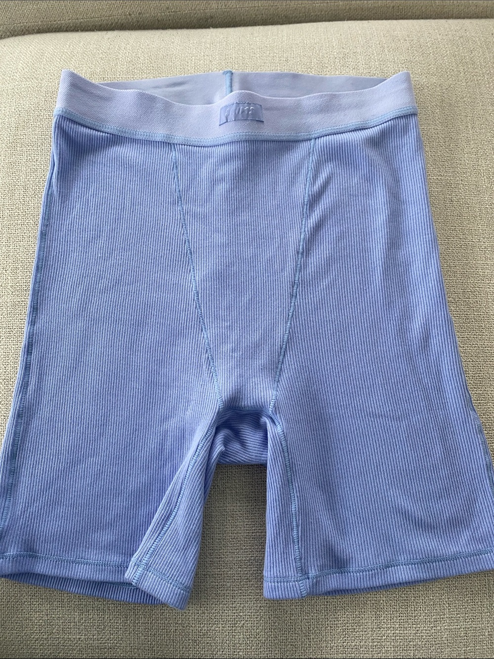 SKIMS Ribbed Bike Shorts in Light Blue